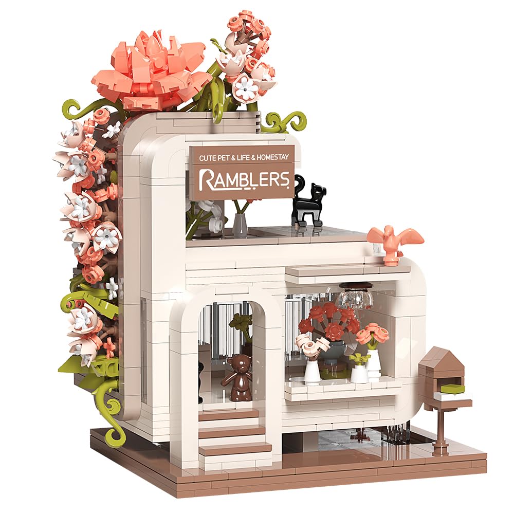 Flower House Building Set, 929 Pcs Street View Flower Building Block Toy Flower House Building Bricks Architecture Construction Educational Toy, Home Decoration, Collectible Gifts