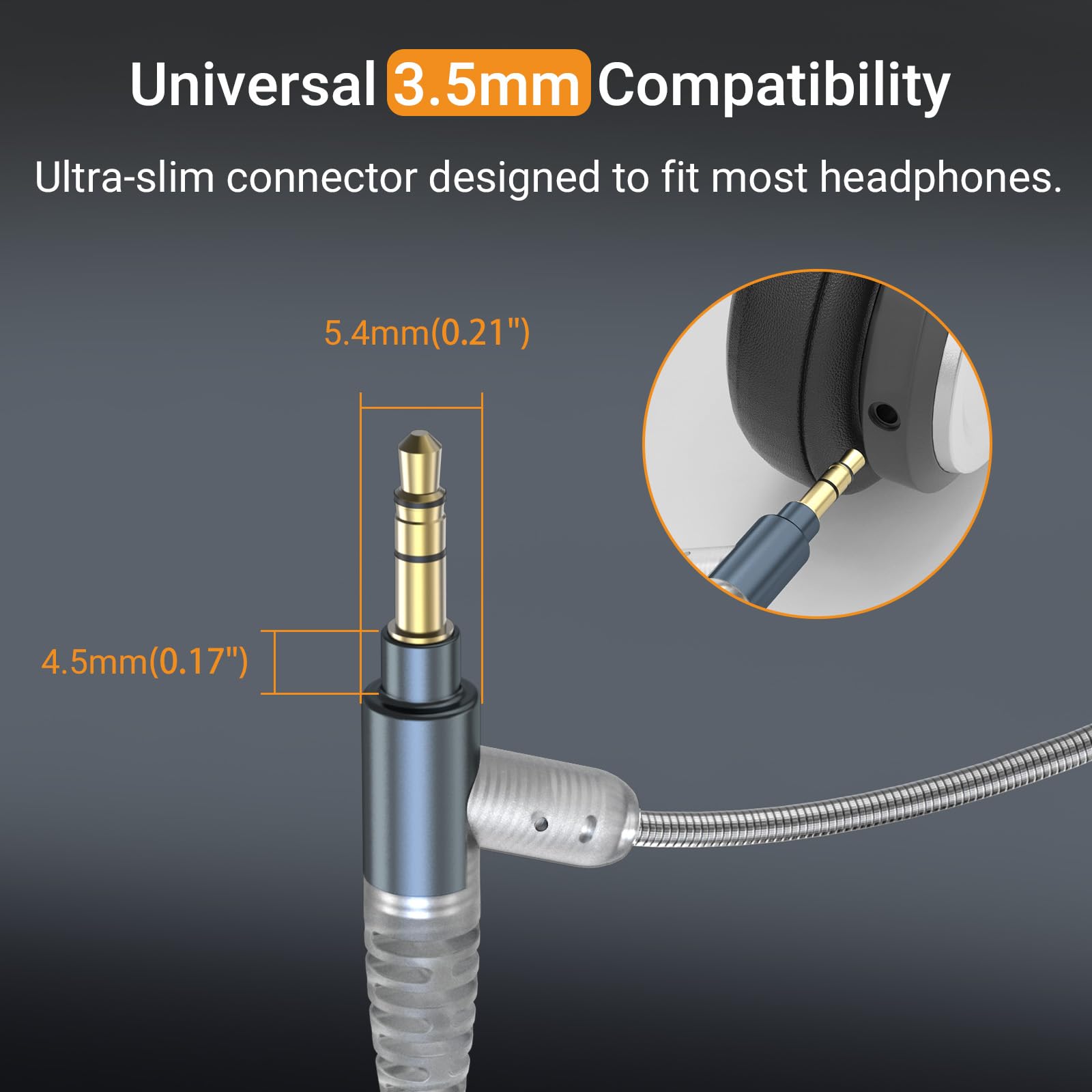 Cubilux Kabel AUX 3,5 mm z mikrofonem Boom, przycisk wyciszenia, regulator głośności, posrebrzany, do rozmów głosowych, połączeń, konsoli do gier, kompatybilny z WH1000-XM6/5/4, Studio Pro, Solo, 6 ft