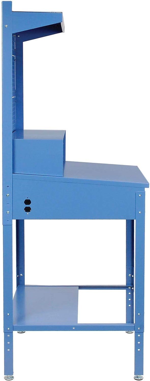 Global Industrial Shop Desk w/Pigeonhole Compartments, Pegboard Riser w/Shelf, 34-1/2"W x 30" D x38 to 42-1/2"H, Bue