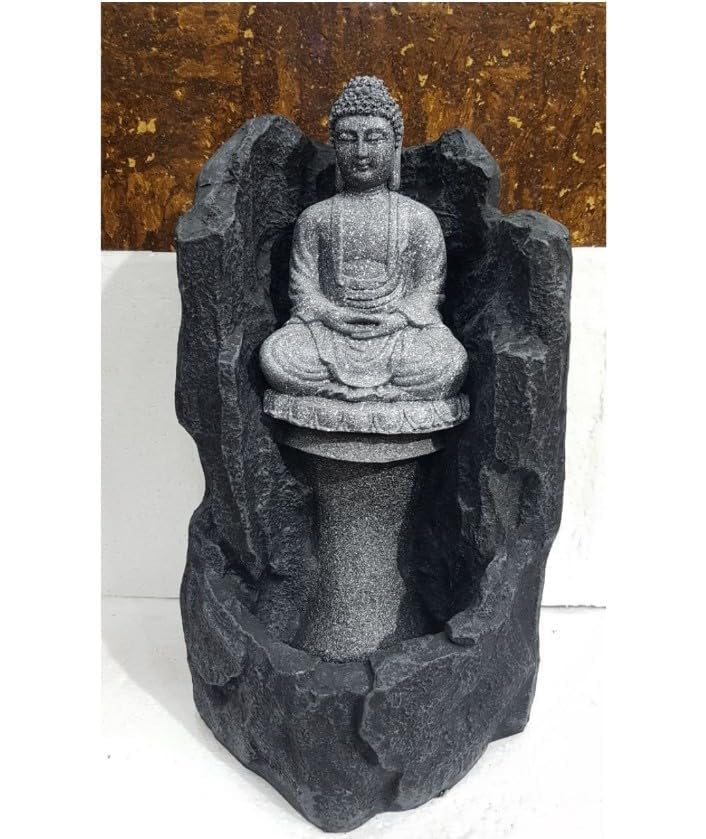 Buddha Fountain Pahar Water Fountain for Home Decor Sandstone Water Fountain Buddha Water Fountain with Led Lights for Home & Gifting (Buddha) 2ft. (Black)-image-24