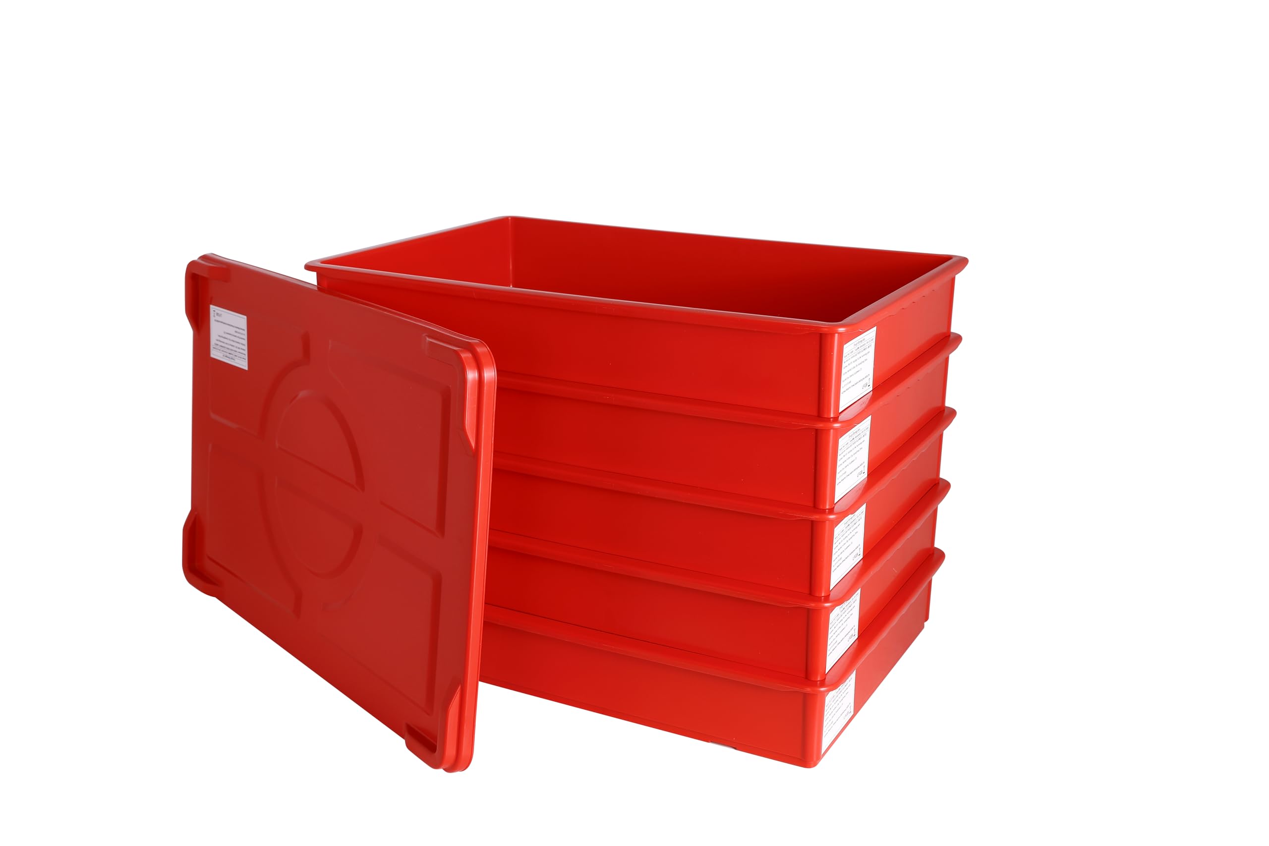 HAKKA 22.8L Dough proofing box with Lid,5 Pick Pizza Dough Box(60x40x9.5cm),Bread Dough Tray for Bakery & Pizzeria Use,Holds Up to 15 Dough,Stackable Bread Plastic Storage Box (Red(5Boxes+1Lid))