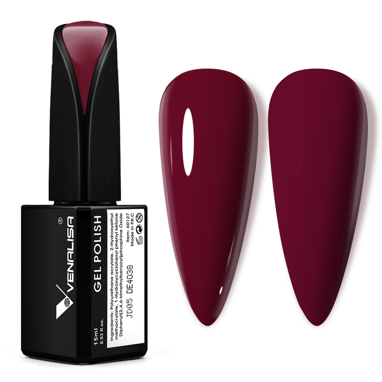 VENALISA Esmalte Semipermanente de Pintauñas vino tinto rojo oscuro 15ml Esmaltes de Uñas soak off Gel UV LED Kit de Esmaltes de Uñas en Gel Soak Pintauñas Semipermanentes Perfecto para Principiantes
