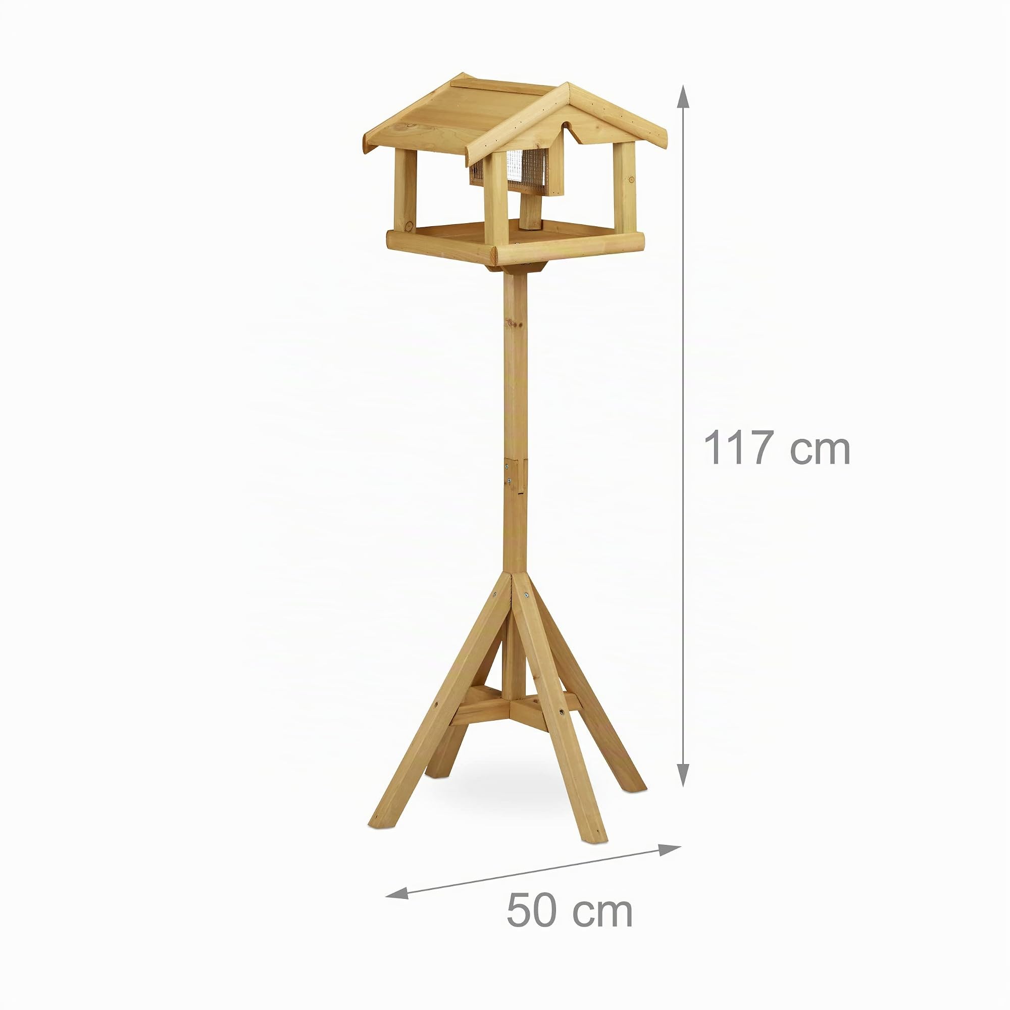 Relaxdays Mangiatoia per Uccelli con Treppiede, Casa con Tetto, Resistente alle Intemperie, 117 x 50 x 50 cm, Marrone