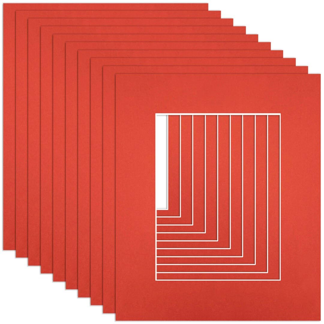 Procut Global 12x10" Poppy Red Picture Mounts to Fit 8x6" Aperture - Precision Cut Cardboard Photo Mount - Ideal for Frames, Prints, Artwork & Certificates - Sizes & Colours Available - 10 Pack