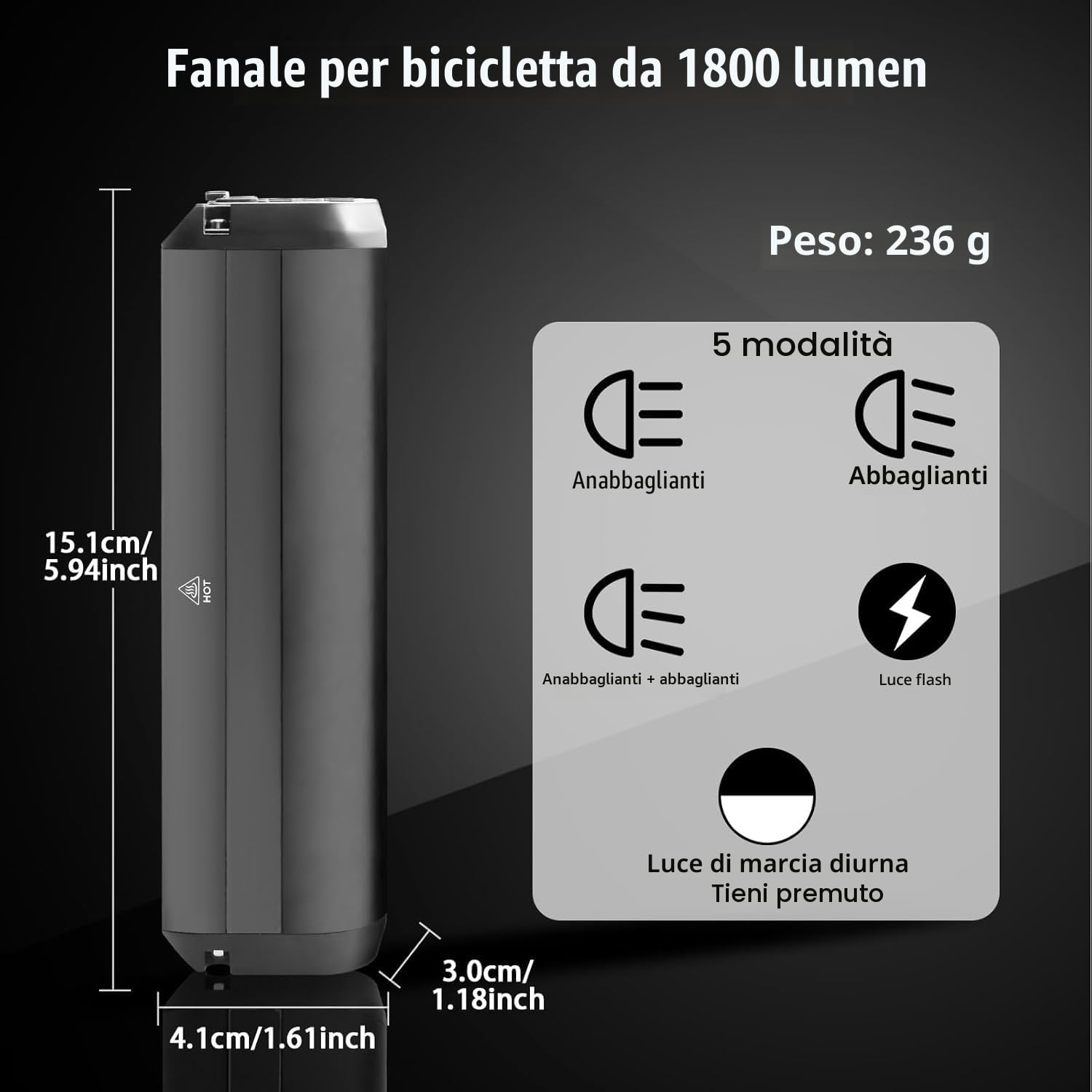 Luci Bicicletta Led, 4000mAh Ricaricabile USB & Impermeabili IPX5 Luci Bici, 1800 lumen 5 Modalità Luce Bicicletta Anteriore,Accessori Bici