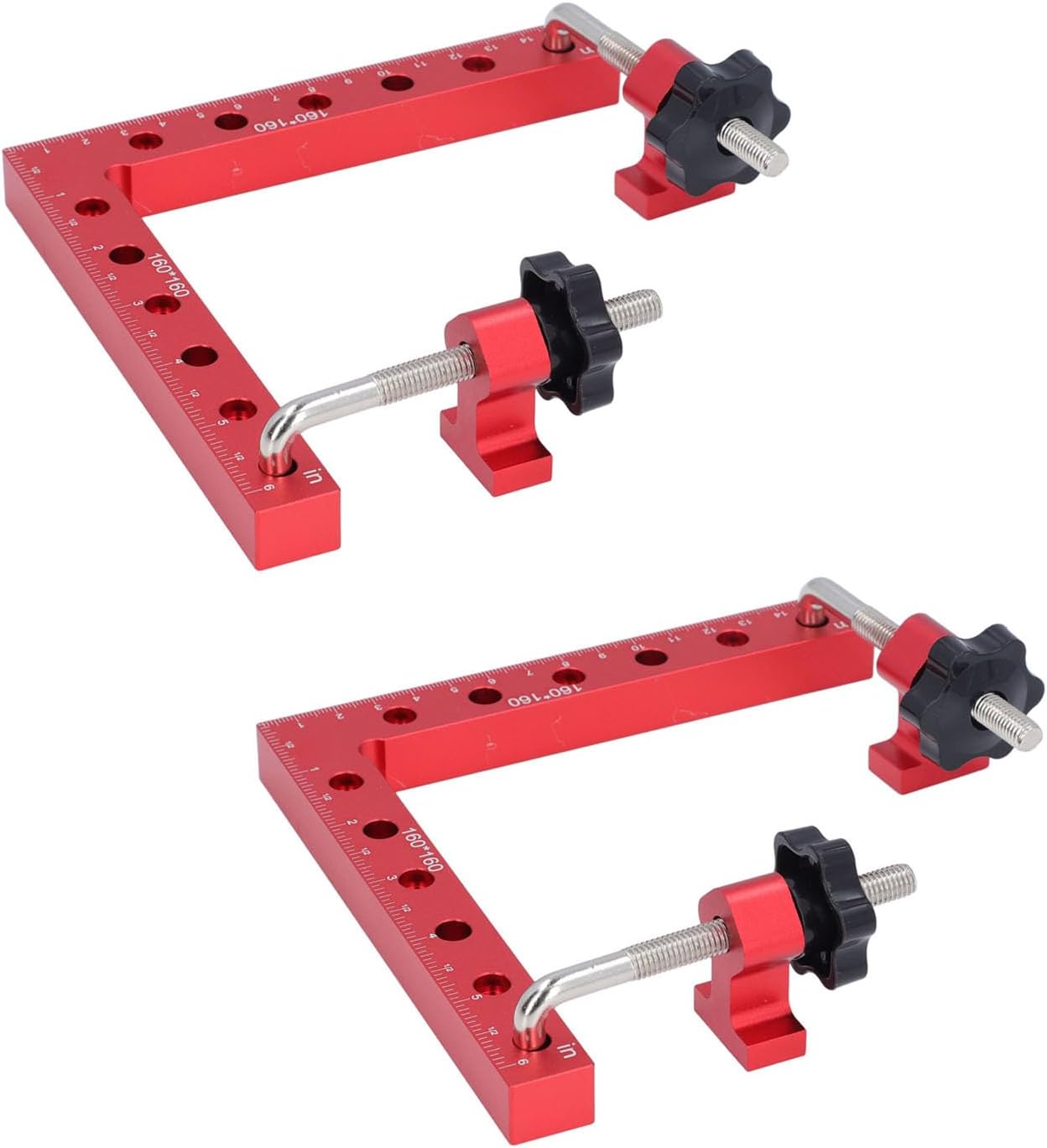 2 Set 160 X 160mm Clamping Squares Aluminum Alloy 90 Degree Corner Clamp Set, Woodworking L Square with Metric and Imperial Scale, Right Angle Fixture for Cabinets