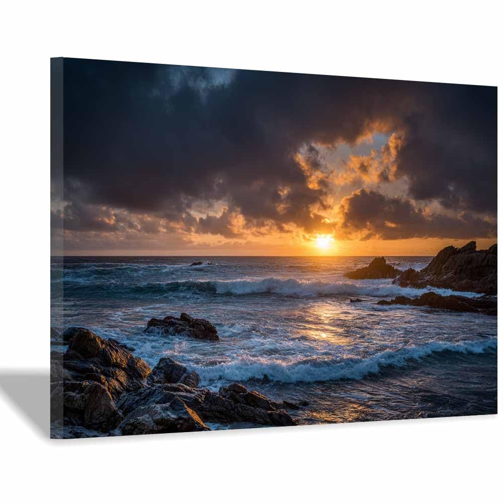 HOQIU Wall art for home decor Coastsal Sunset Rocks canvas artwork for wall, art prints, For living room, bedroom, bathroom, dining room, painting and decor.(Multicolor)-60x80cm Framed