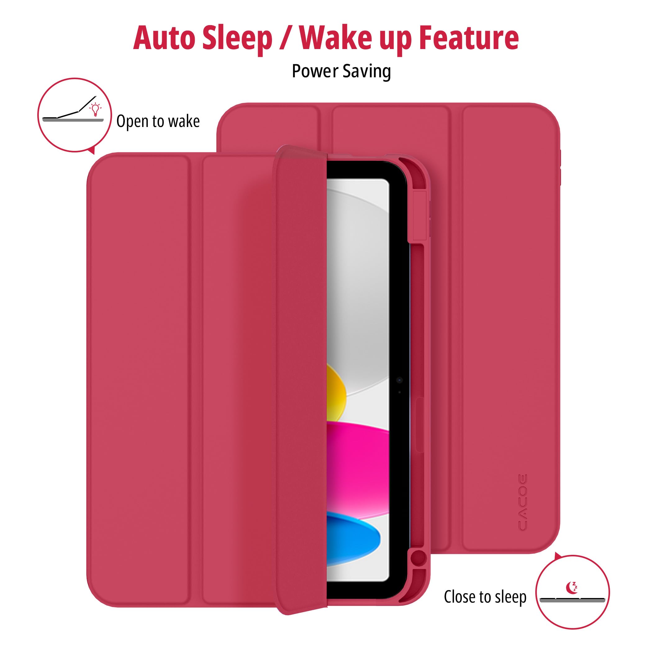 CACOE Custodia Cover Compatibile con iPad 11a Generazione (A16) 11" (2025) / iPad 10a Generazione 10.9" (2022) (A2757/A2777), Ultra Sottile Retro Cover con Portapenne,Rosa acceso
