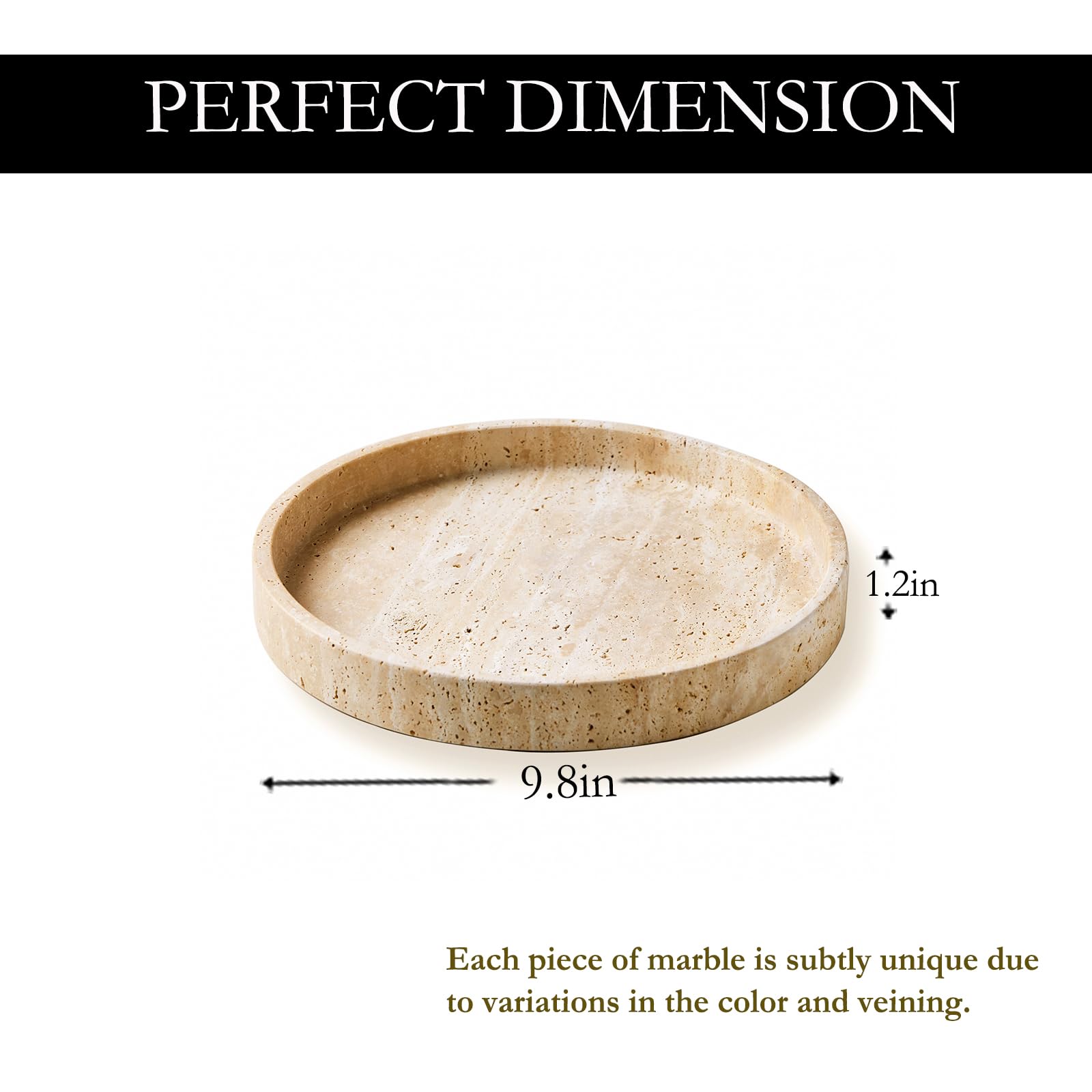 MAGPER HOME Natural Travertine Marble Vanity Tray for Bathroom,Kitchen, Dresser, Counter, Home Decor Round Stone Decorative Tray for Candles, Perfumes, Jewelry, Plants,Organiser Dish Beige