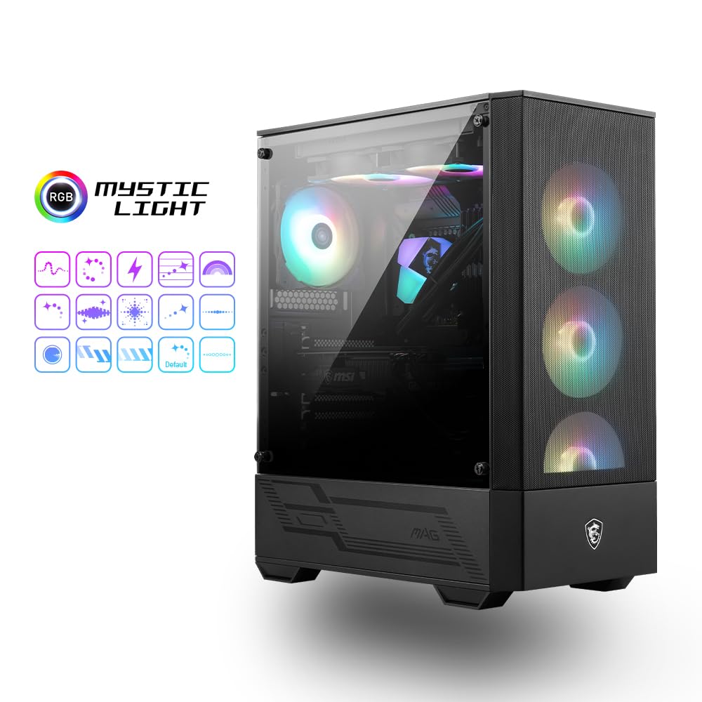 MSI MAG Forge 110R Boitier PC Gaming Moyen Tour Noir, 1x Ventilateur 120mm ARGB, Panneau Latéral en Verre Trempé, ATX, mATX, Mini-ITX