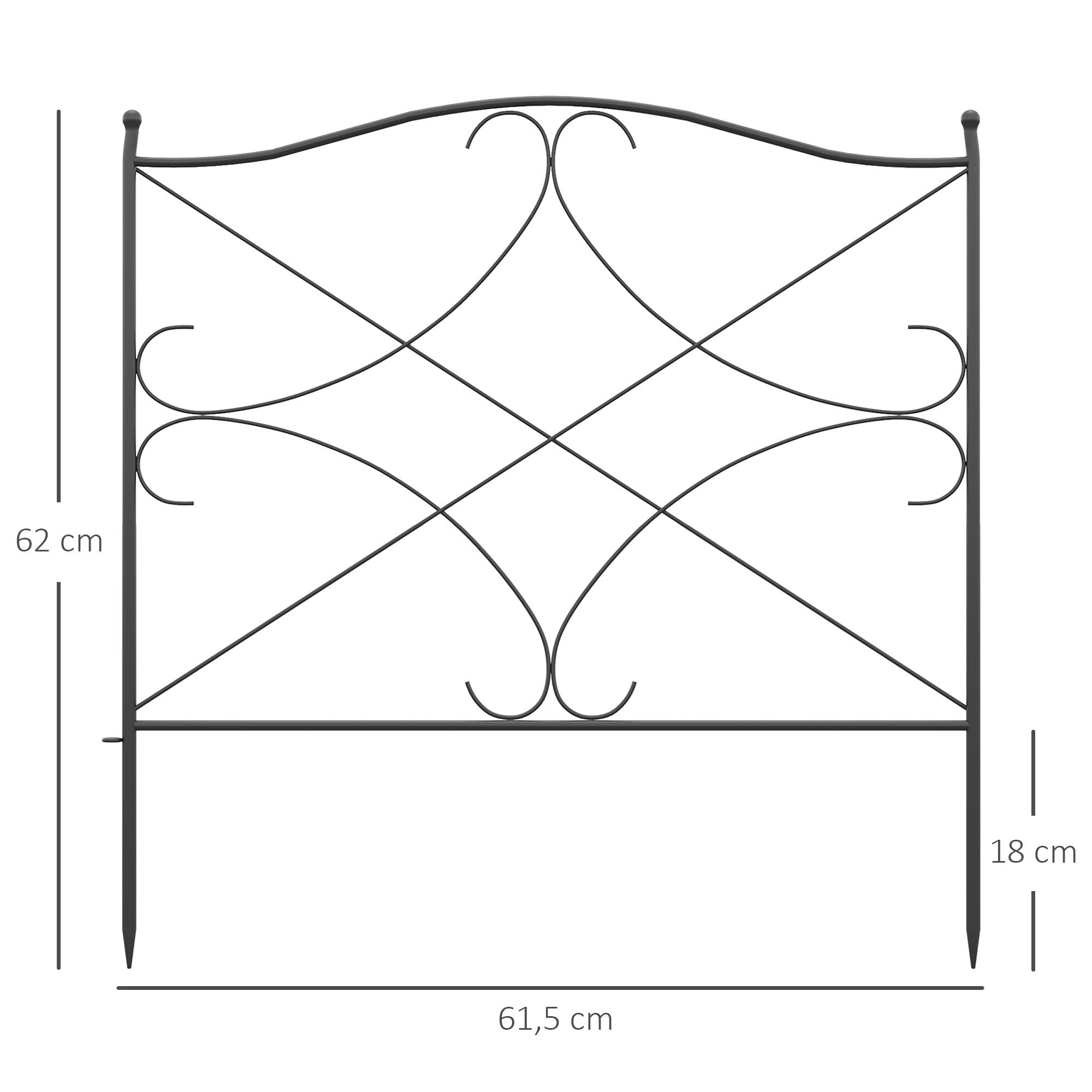 Outsunny Vallas Decorativas para Jardín de 5 Paneles 305x62 cm Cerca de Privacidad de Metal con Estacas y Bordes de Césped Barrera para Animales Negro