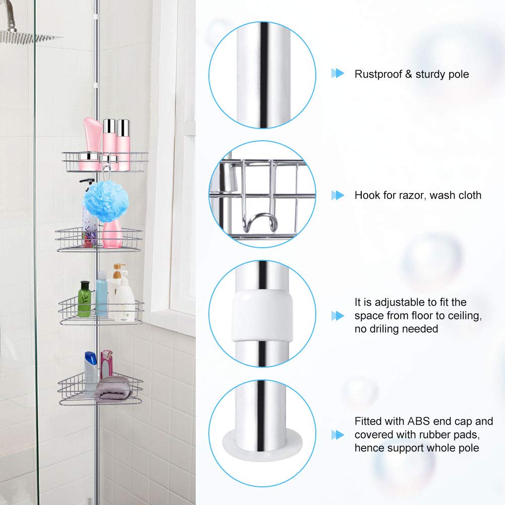 Bathroom Corner Shelf 4 Tier Storage Shower Rack Caddy Telescopic Organiser Shelves Non Rust
