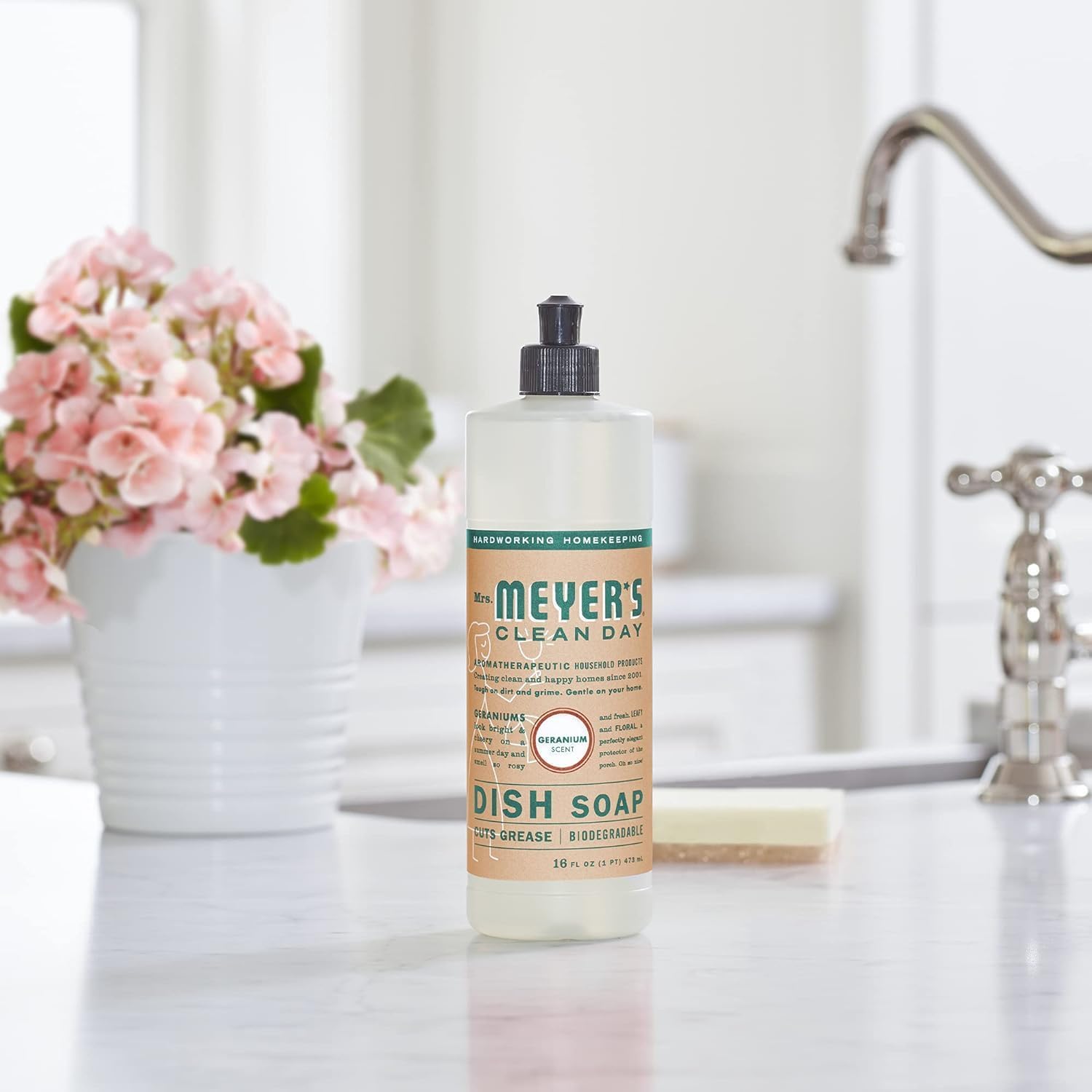 Mrs. MEYER'S Liquid Dish Soap Geranium, 16 OZ (Pack of 6)