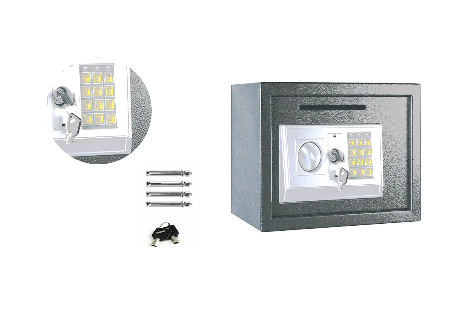 Cassetta di Sicurezza Elettronica Tastiera Digitale in Acciaio Massiccio Cassaforte per Contanti Cassaforte ignifuga Impermeabile/Nero/8,5L,Gray-16L