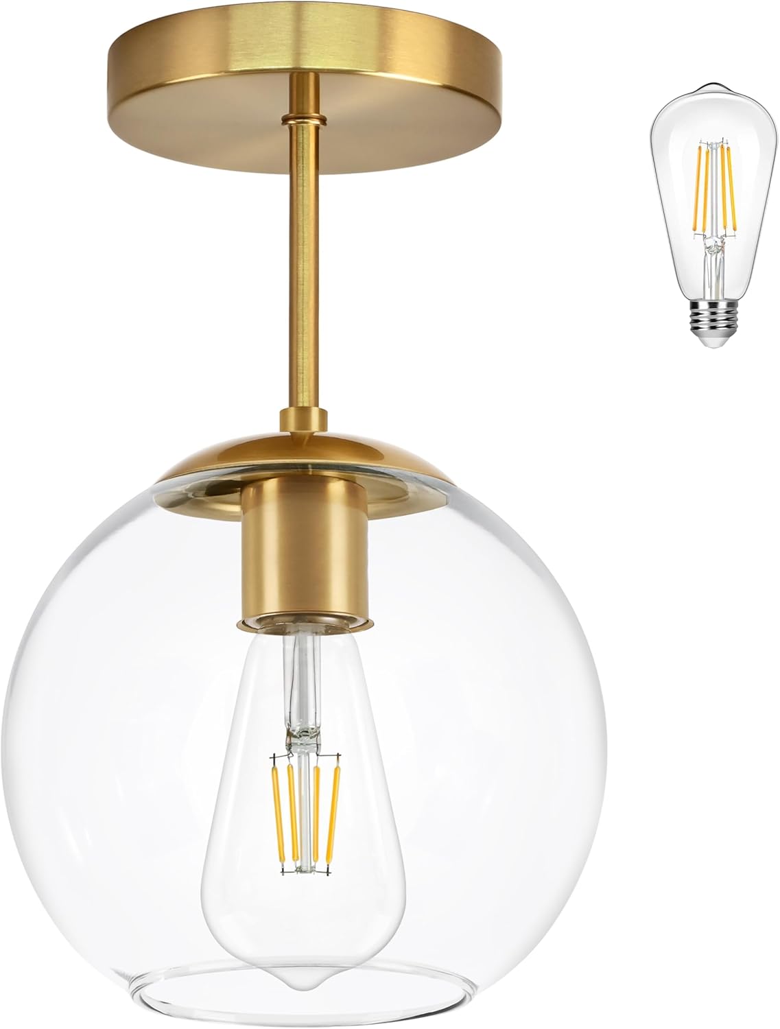 Gold Semi Flush Mount Ceiling Light Fixture with Clear Glass Light Fixture Mid Century Light Fixtures Gold Semi Flush Ceiling Light Fixtures for Dining Room Kitchen Island (Bulb Incl) 7"-Clear Gold