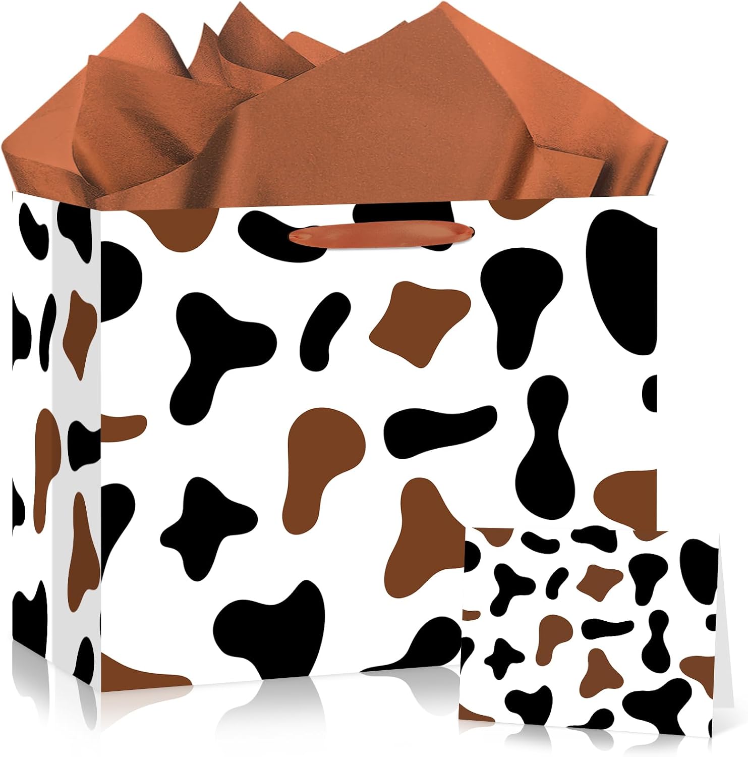 Large Pink Cow Print Gift Bag with Tissue Paper and Card Cow Party Favors Bag Cow Print Paper Bags Pink Farm Animal Goodie Bags Cow Print Gift Bag for Cow Theme Birthday Party Wedding Shower Supplies
