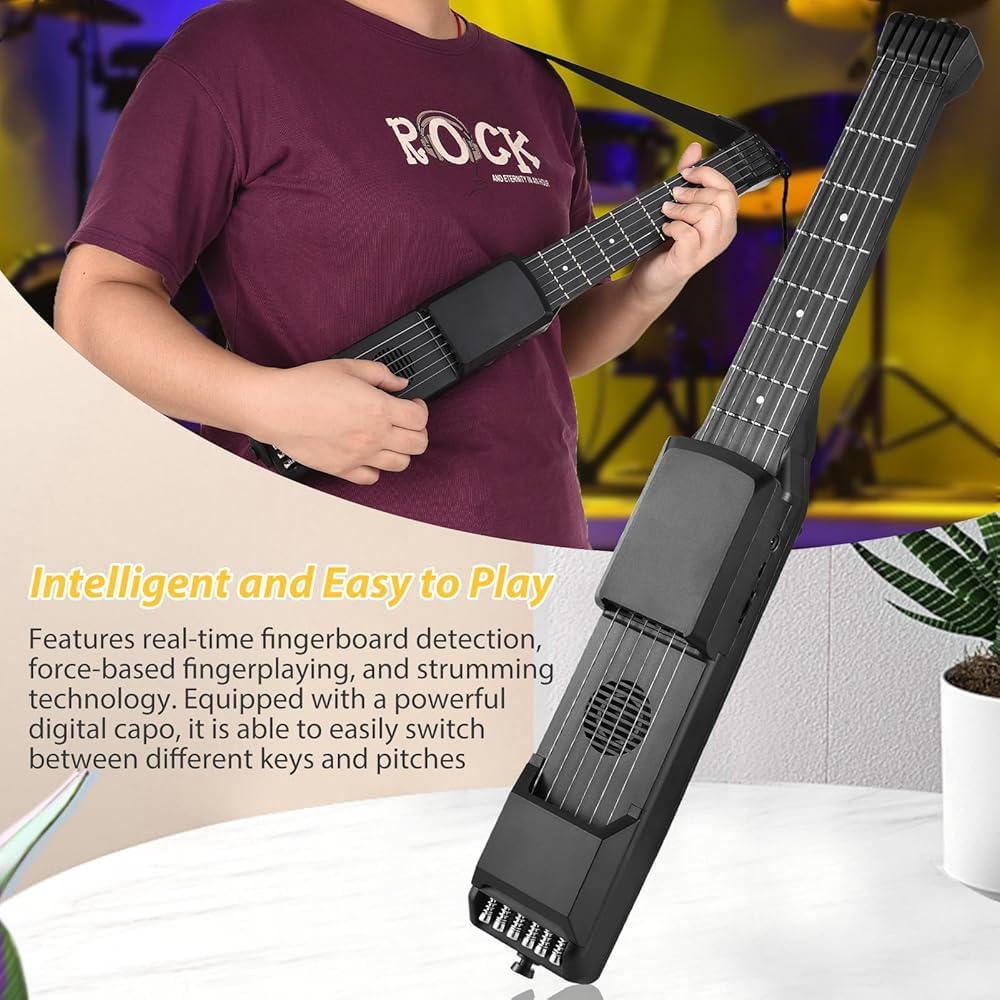 7 tasti chitarra elettrica intelligente silenziosa pratica accordatore digitale metronomo funzione tasca portatile folk chitarra multifunzionale con capotasto digitale per principianti via,N