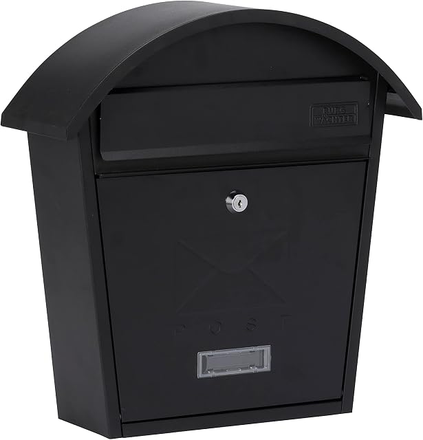 Burg-Wachter MB06BK Classic 2 Wall Mounted Galvanised Steel Lockable Weatherproof Post Box Matt Black - 36x38x13cm