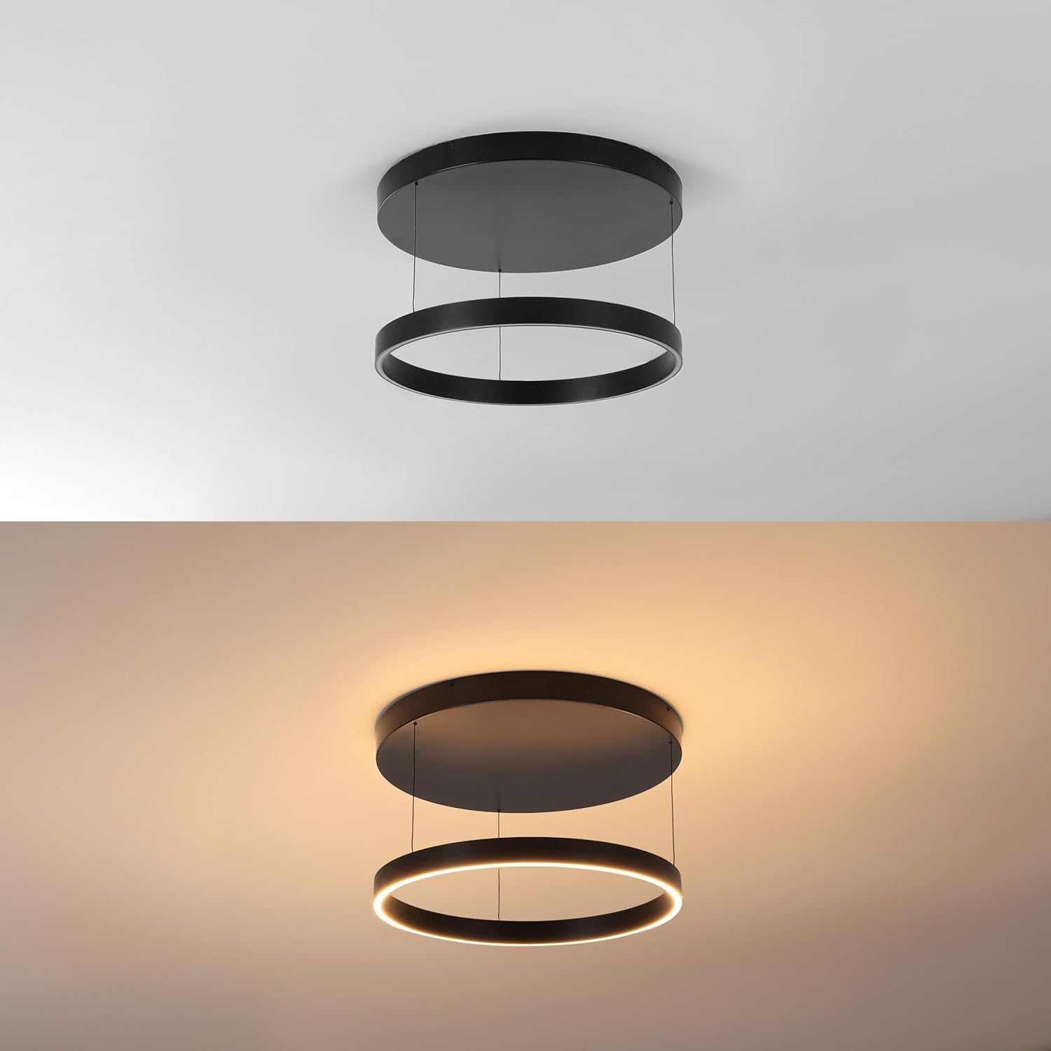 JONATHAN Y 24" Black Modern Minimalist Metal Adjustable Ring Integrated LED Pendant, Dimmable Hanging Light Fixture for Dining Room Kitchen Living Room, 3000K Warm JYL7151A
