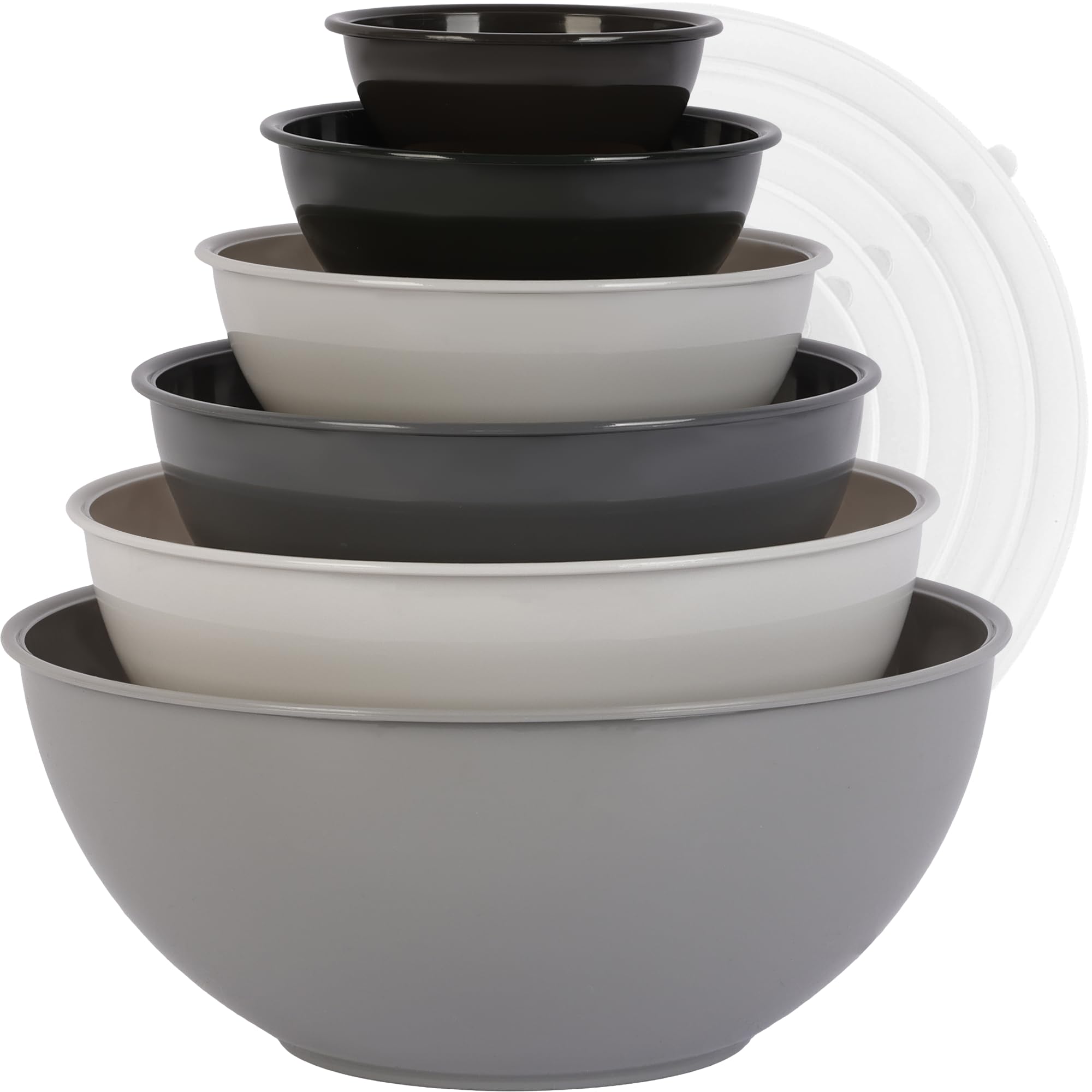 BoxedHome Mixing Bowl Set with Lid, Mixing Bowls, 12-Pack Mixing Bowl Set, Plastic Salad Bowl Stackable Serving Bowls for Kitchen (6 Bowls and 6 Lids, Grey)