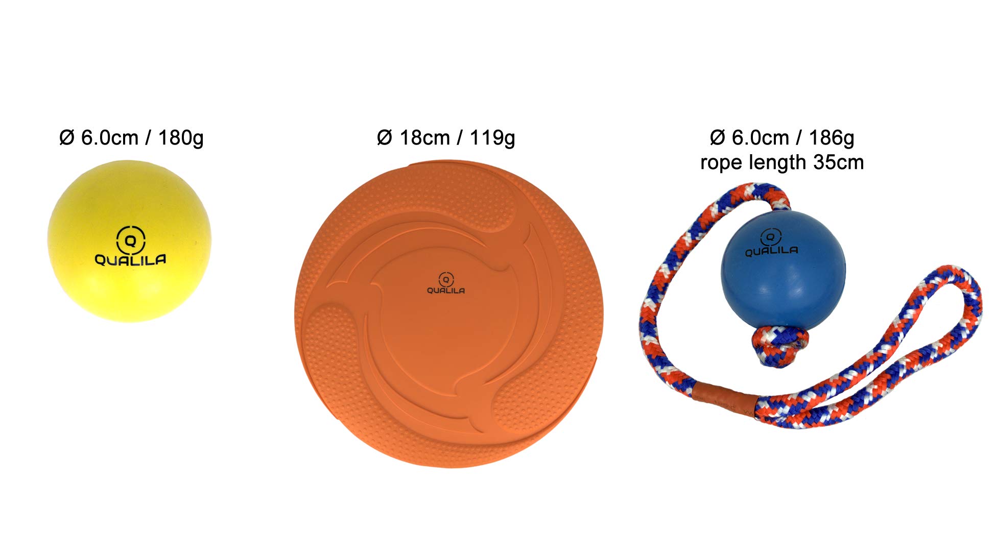 dog toy set. Natural rubber High Bounce Ball, Frisbee Disk and Rope Ball will keep them occupied for hours.