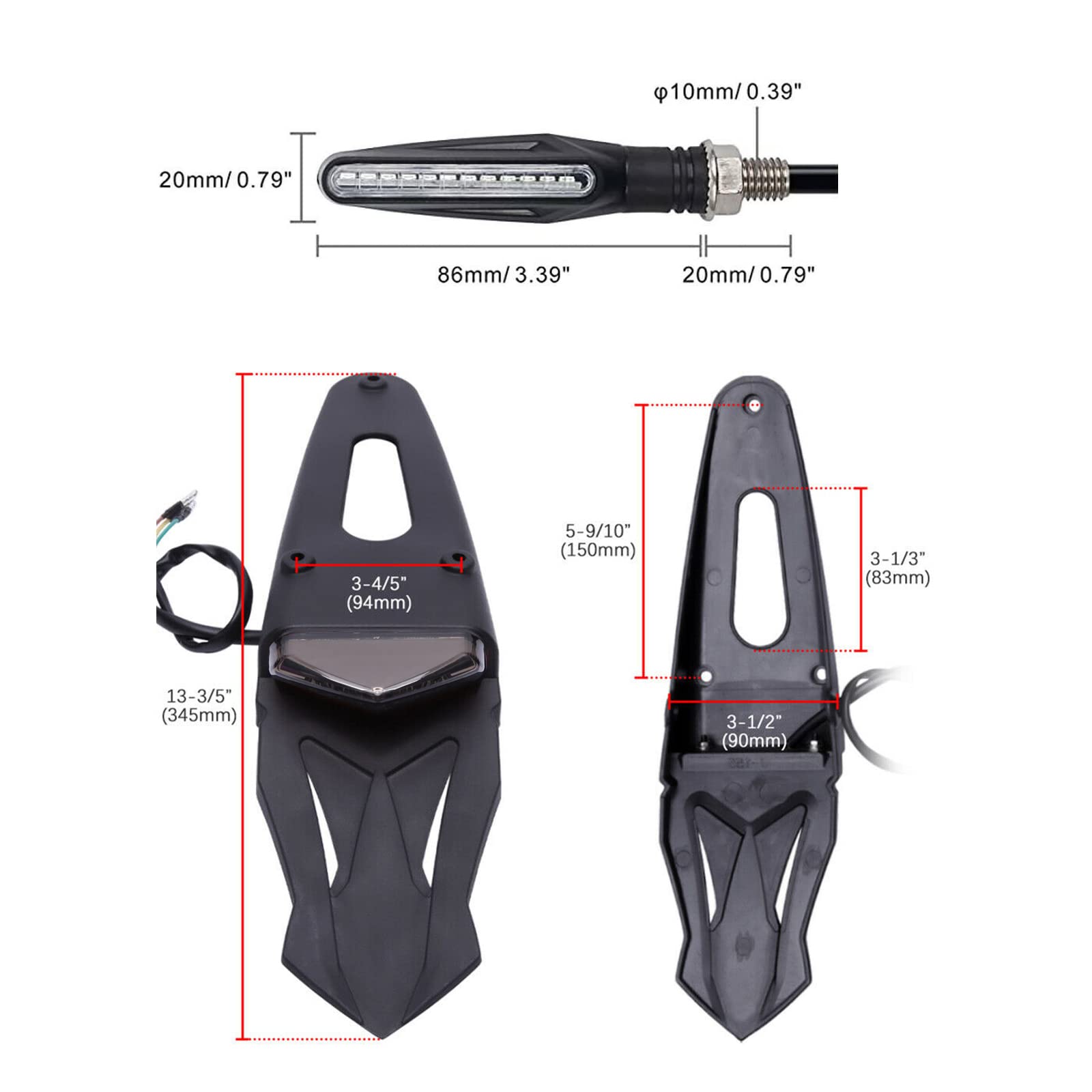 JMTBNO Fanale Posteriore Luci di Arresto del Freno Parafango a LED con Indicatore di Direzione Frecce Moto per Trail Supermoto Off-Road Dirt Bike Enduro Motocross