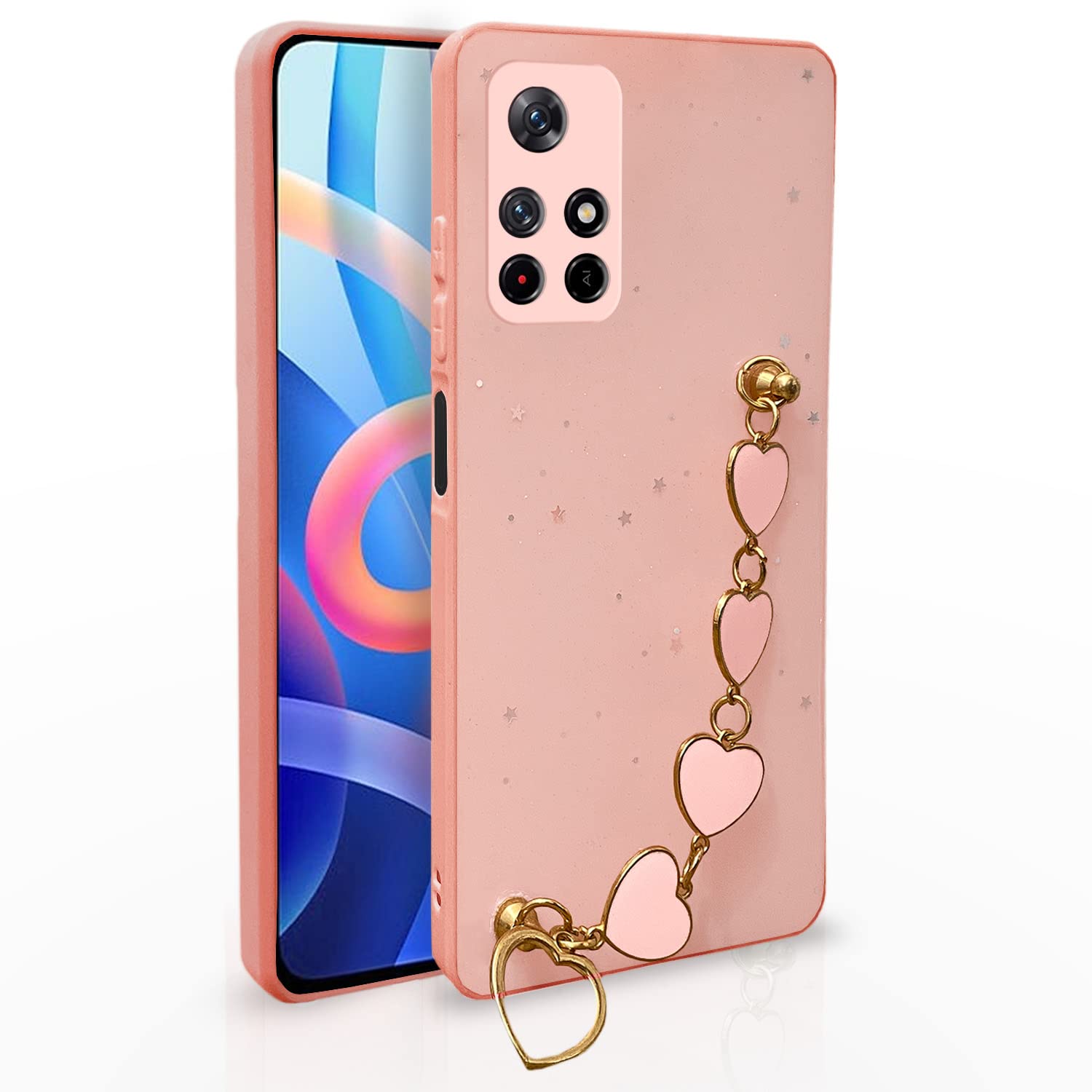 Pikkme Mi Redmi Note 11T 5G / Poco M4 Pro 5G Back Cover for Girls | Heart Shaped Metal Chain Blocks | Sparkling Soft TPU | Case for Mi Redmi Note 11T 5G / Poco M4 Pro 5G (Pink) (B0BY888WWN) Amazon Price History, Amazon Price Tracker