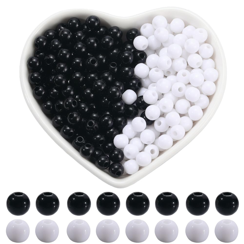 SOFPLATE 1000Pcs 2 Colors 6mm White Acrylic Spacer Beads Opaque Acrylic Beads Black Small Round Ball Craft Pearl Loose Spacers Findings for Jewellery Making Bracelets Necklaces Earrings DIY Crafting