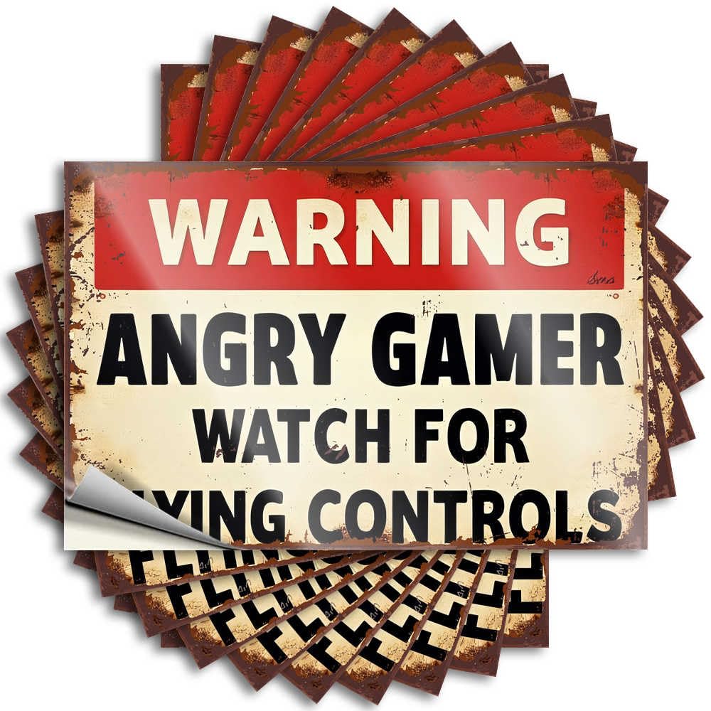 Retro Decal, Mancave Stuff for Men Cover Angry Gamer: Be Aware of Flying Controls | Funny Quote Essentials Decals(6X9CM)