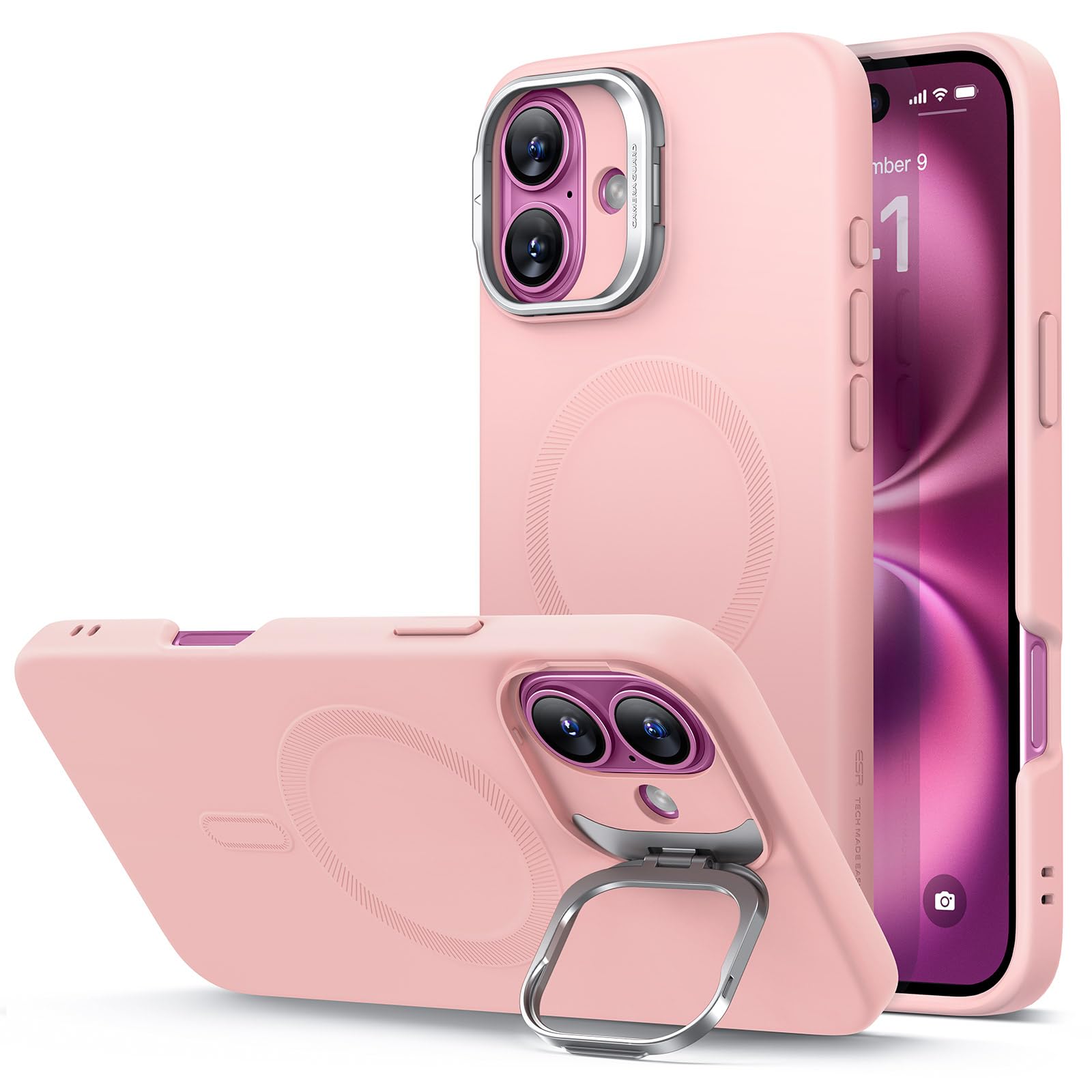 ESR for iPhone 16 Plus Case with Stand for MagSafe, Silicone, Pink