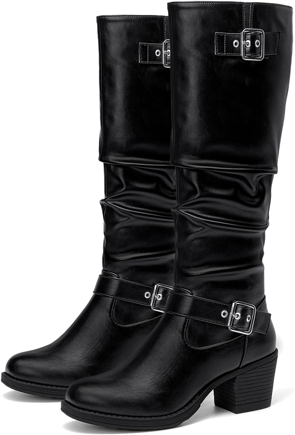 SelenePair Women's Knee High Boots - Chunky Block Heel