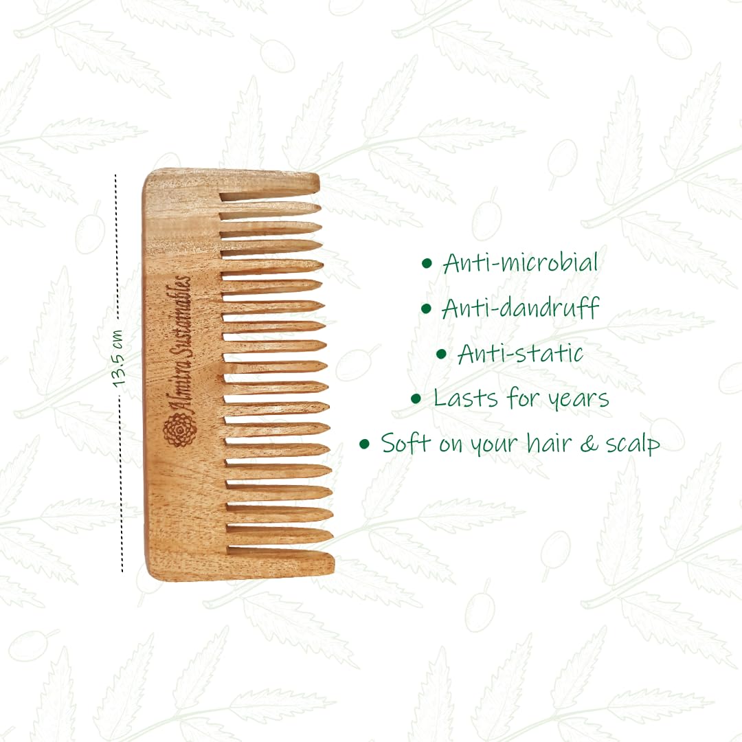Almitra Sustainables wooden Neem Comb Pack of 2 Small & Large. Haircare, - Image 7 thumbnail