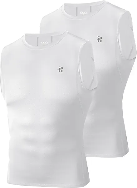 Runhit 2 Pack Men's Compression Shirts Sleeveless Workout Athletic Tank Top Sports Base Layer Undershirt