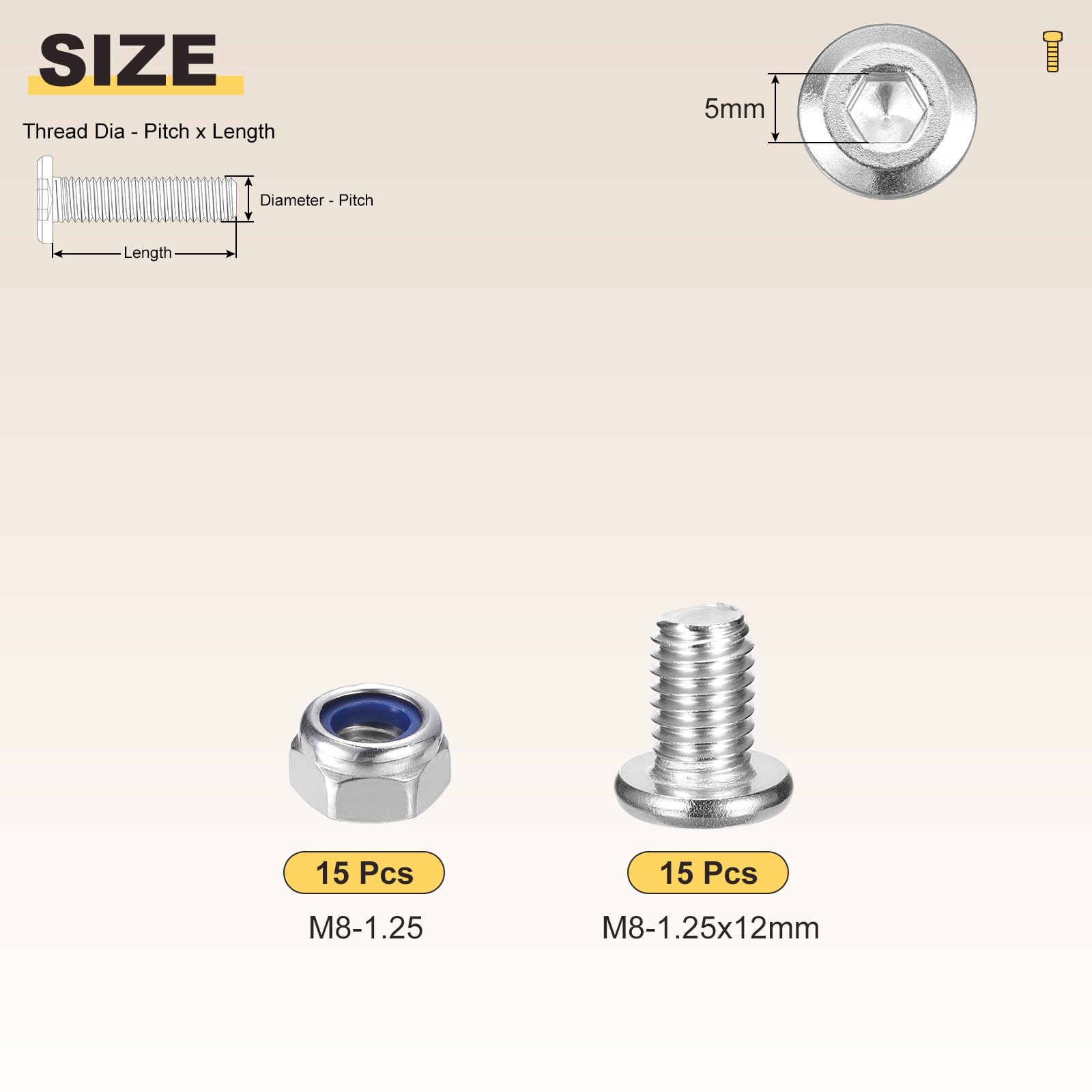METALLIXITY Crib Screws Replacement Set(M8-1.25x12) 30Pcs, Silver Tone, 304 Stainless Steel Hex Socket Furniture Bolts Screws - Image 2