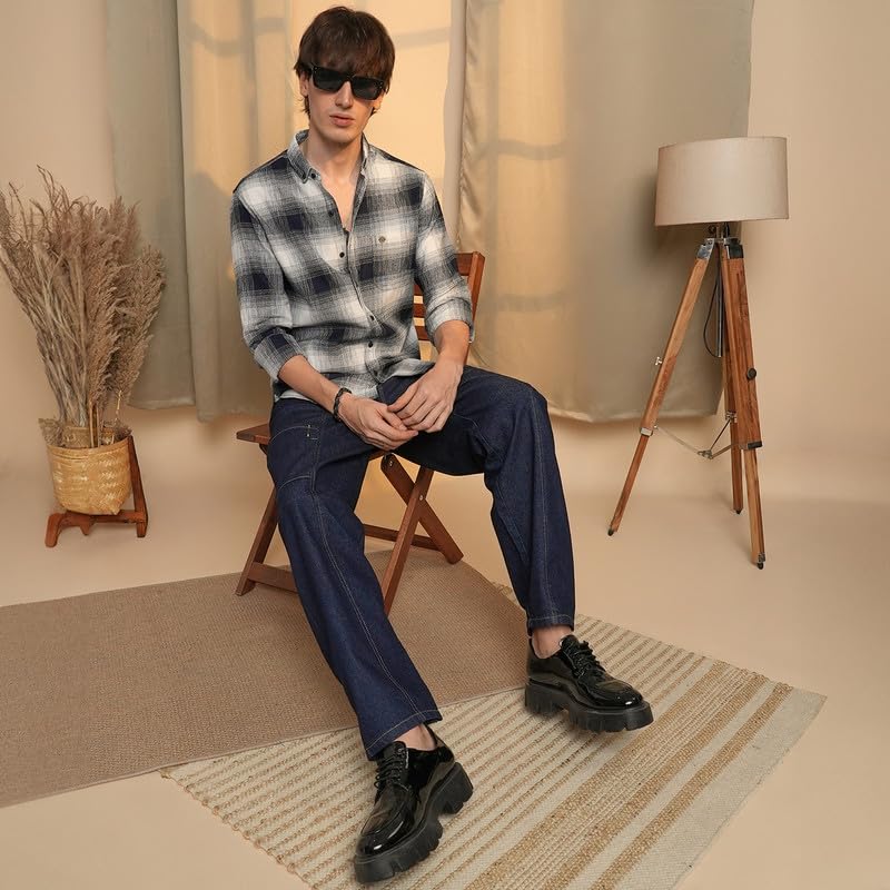 Image of CAHOOT Men's Gingham Shirt | Casual Wear | Spread Collar | Long Sleeve | Button Closure | Shirt Crafted with Comfort Fit for Everyday Wear