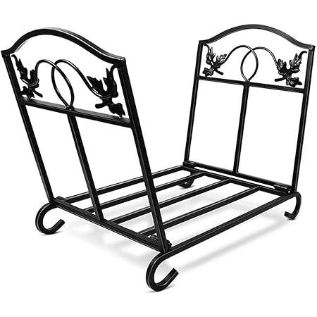 Amagabeli Fireplace Log Holder Firewood Holder Wood Carrier Metal Basket Wrought Iron Indoor Wood Stove Stacking Rack Storage Carrier Large Outdoor Fireplace Pit Decorative Holders Accessories Black