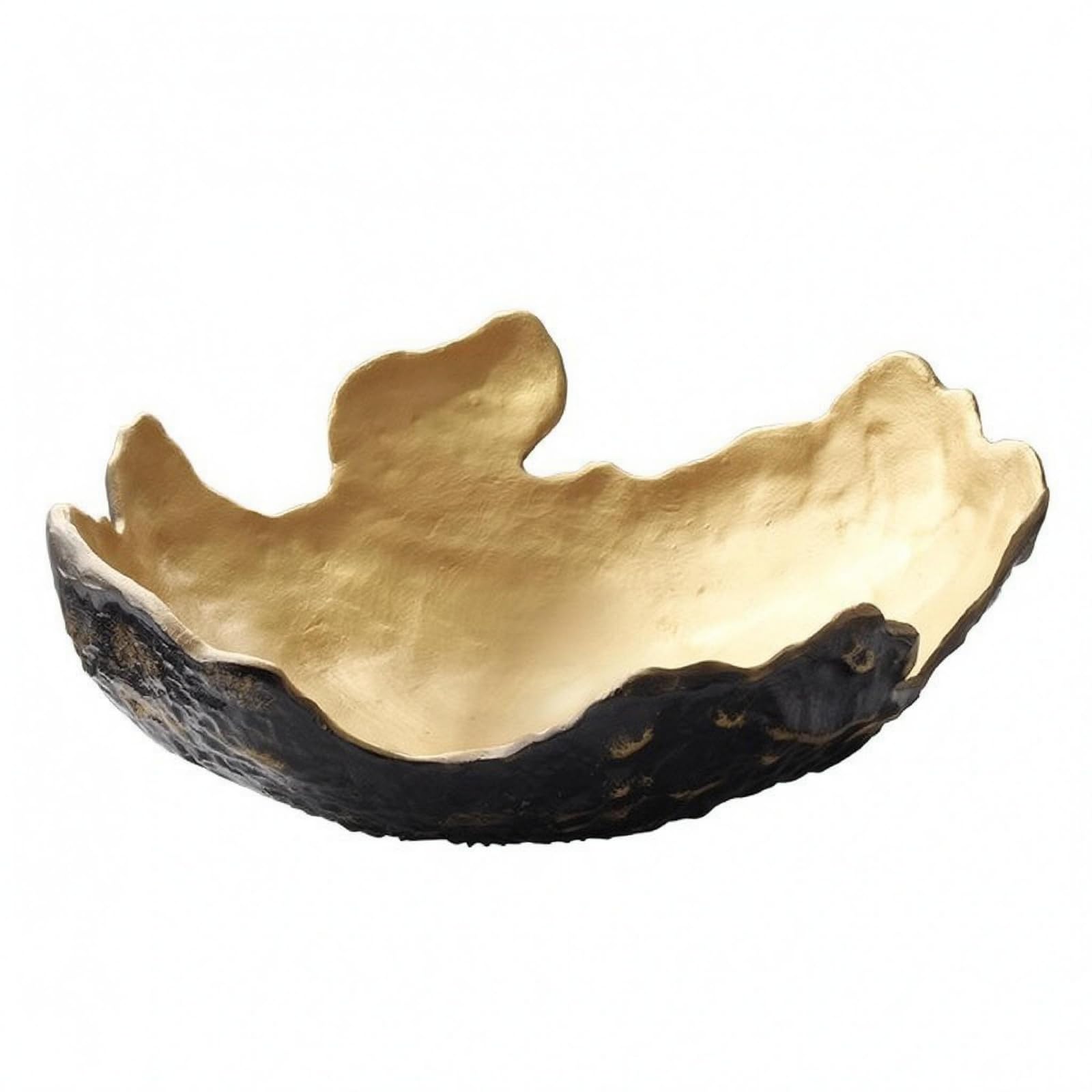 Corbeille à Fruits En Métal Intérieur Lisse Relief Texturé Aspect Luxe Décoration Maison, Noir Extérieur, Or Intérieur