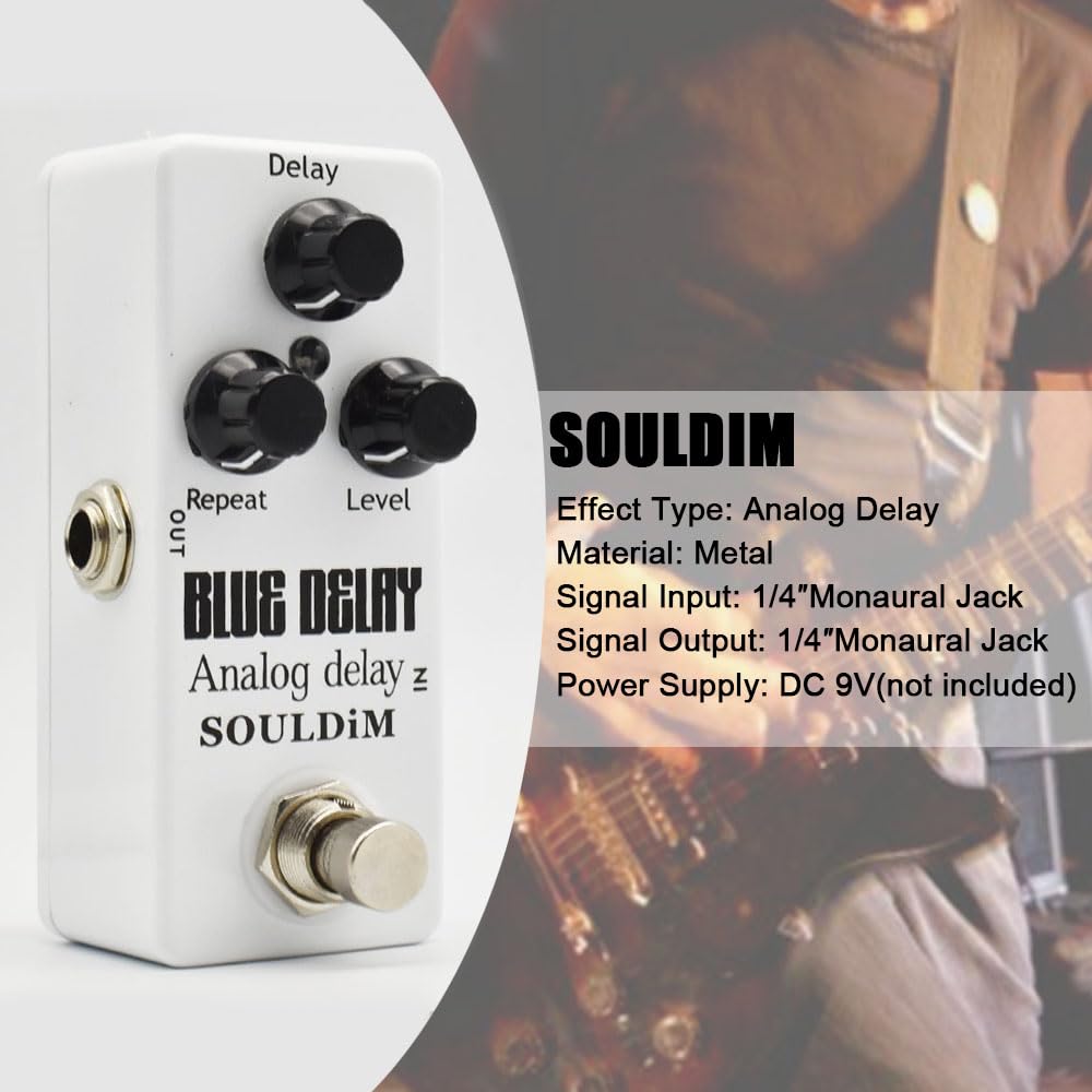 SoulDiM Analog Delay Guitar Effect Pedal with True Bypass Switch Mini Electric Guitar Delay Effect Pedal (Blue delay)
