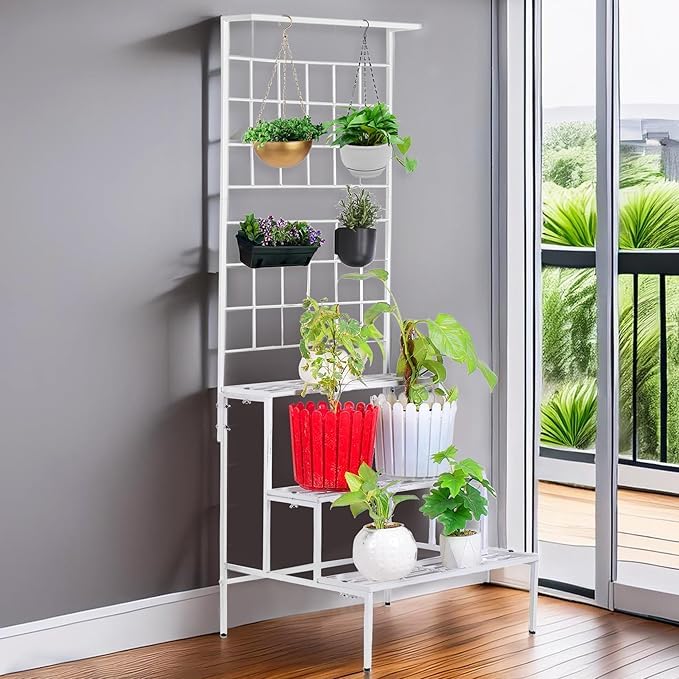 Image of Niyara || Metal Planter Stand || Flower Pot Stand for Planters || Plant Stand Indoor | (White 4-tier)