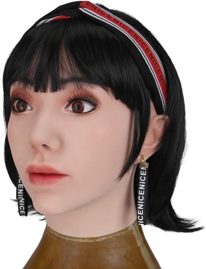 BINOT Kathy Female Fake Face Realistic Silicone Fake Head for Crossdresser, Halloween Decoration, Parties, Fall Festival Beauty's face Shape,Asian Yellow,no Makeup