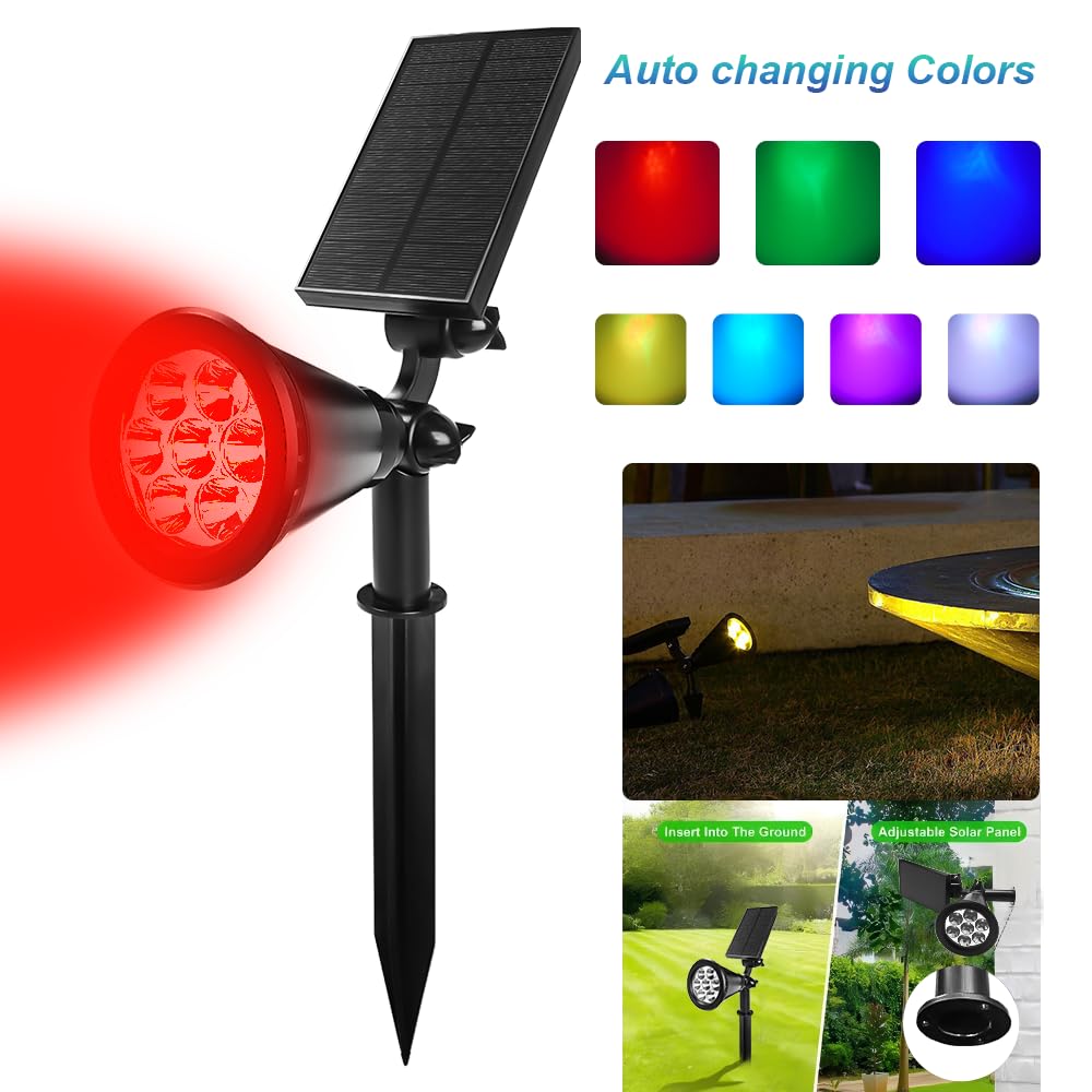 10 Pezzi Faretti Energia Solare da Esterno, RGB Luci da Giardino Esterne Energia Solare con batteria da 1200 mAh, IP65 Impermeabile Lampioncini Solari da Giardino per Cortile,Vialetto,Alberi