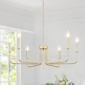 Gold Chandelier, 6-Light Farmhouse Chandeliers for Dining Room, Rustic Candle Chandelier Light Fixture, Industrial Modern Chandeliers Lighting for Kitchen Living Room Foyer Entrance