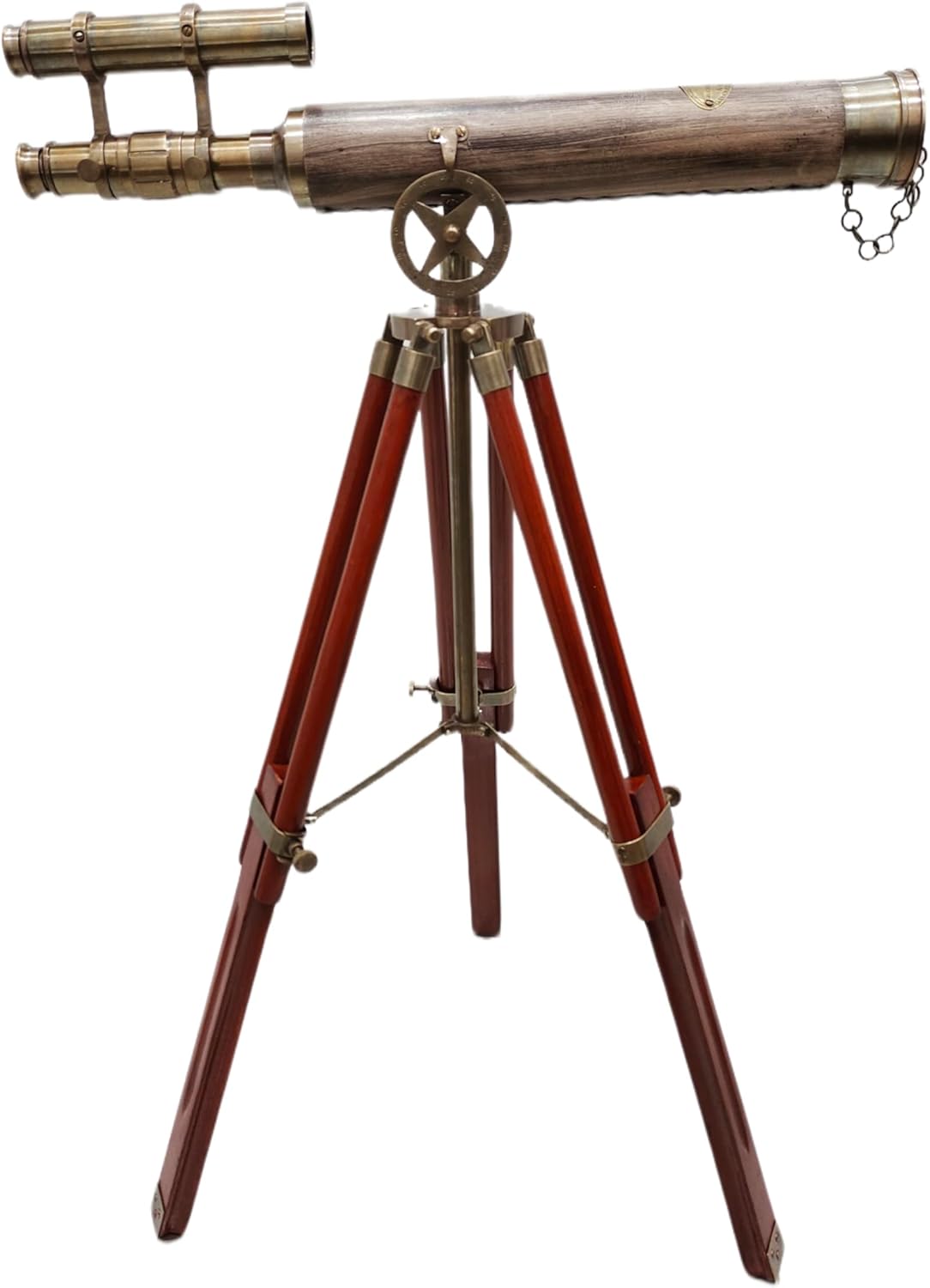 Antique Telescope Grey Leather Wooden Stand Marine Telescope Single Barrel Nautical Decor Finish Home & Office