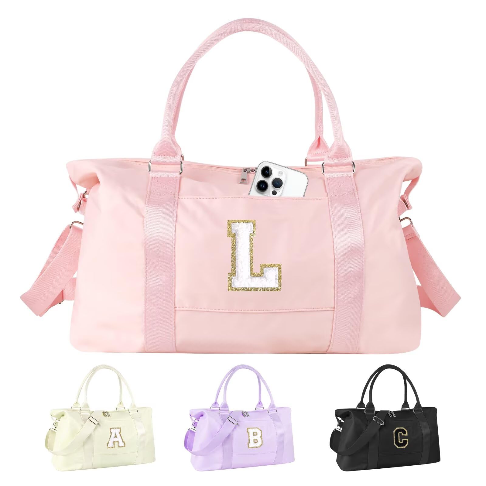 Dance Gym Duffel Bag for Teen Girls, Personalized Initial Travel Weekender Bag,Cute Overnight Carry On Duffle for Women,Sports Travel Cheer Bag,