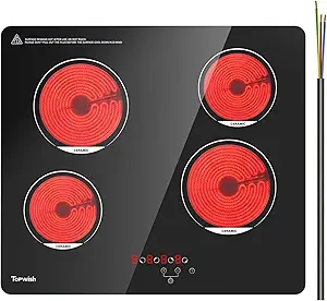 TOPWISH 24 Inch Electric Cooktop, 4 Burners Built-in Electric Stove
