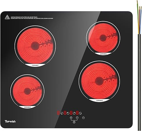 TOPWISH 24 Inch Electric Cooktop, 4 Burners Built-in Electric Stove