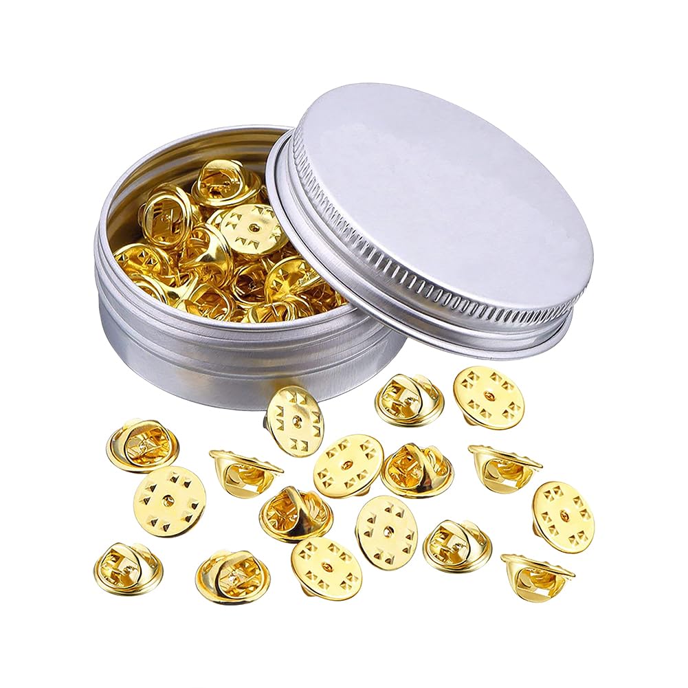 Hugede Gold 100 Pcs Metal Locking Pin Backs Butterfly Clutch Pins Pin Keepers Locking Clasp Badges Backing Holder Clasp Insignia Pin Backs Replacement For Brooch