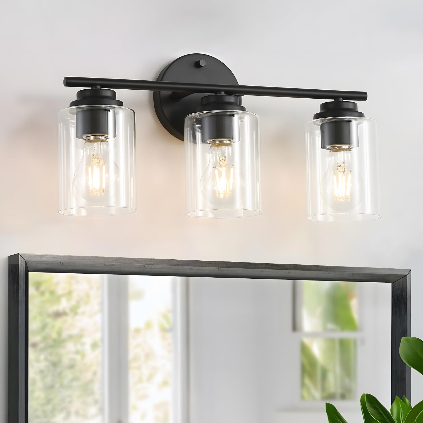 LOUSACE Bathroom Light Fixtures Black 3-Light Bathroom Vanity Light ...