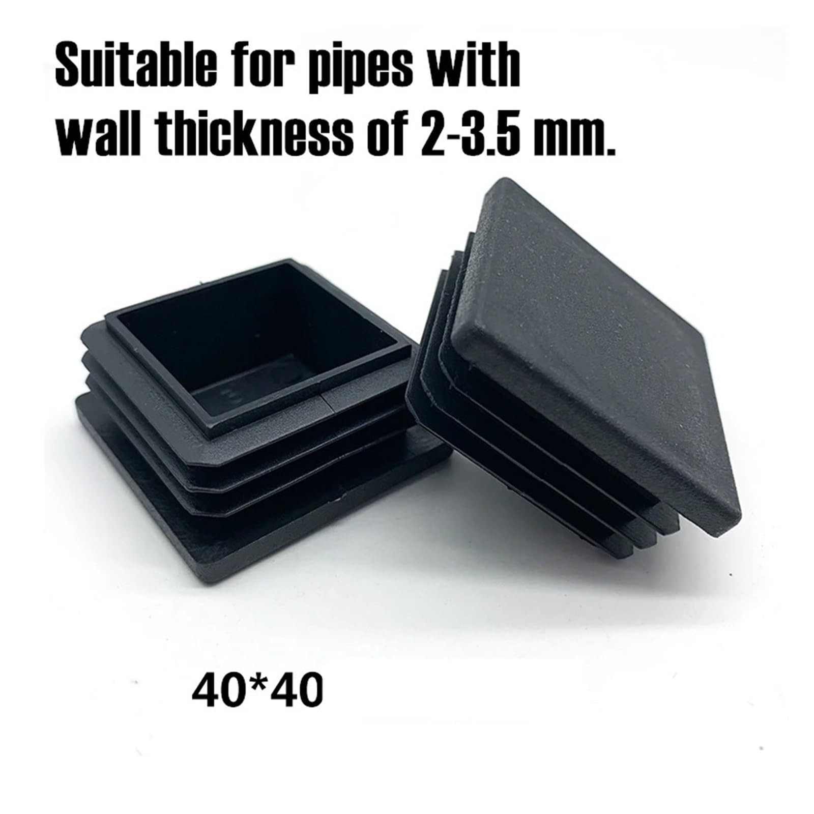 Prostokątna zatyczka do rur ze stali czarnej antypoślizgowe nakładki na nogi meblowe 60 x 60 mm 50 x 50 mm 40 x 40 mm chroni podłogi trwałe nasadki do rur zestaw 8 szt. (38 EU)