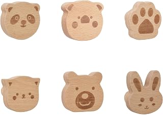 MOROBOR 6pcs Self-Adhesive Wild Animal Beech Wood Handles, Cat Claw, Rabbit, Bear, Panda, Kitten, Pig Shape Handles Wood Hooks for Children's Room Decoration Cabinet Knobs